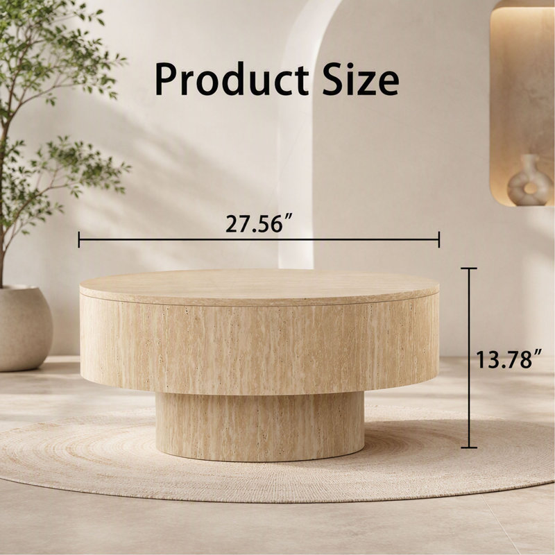 Table basse ronde avec rangement Travertine