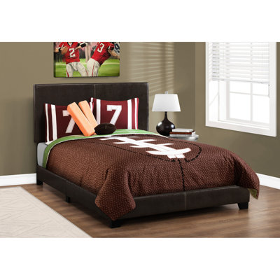 Lit tapissier pour chambre à coucher, lit double, en similicuir brun, aspect de similicuir