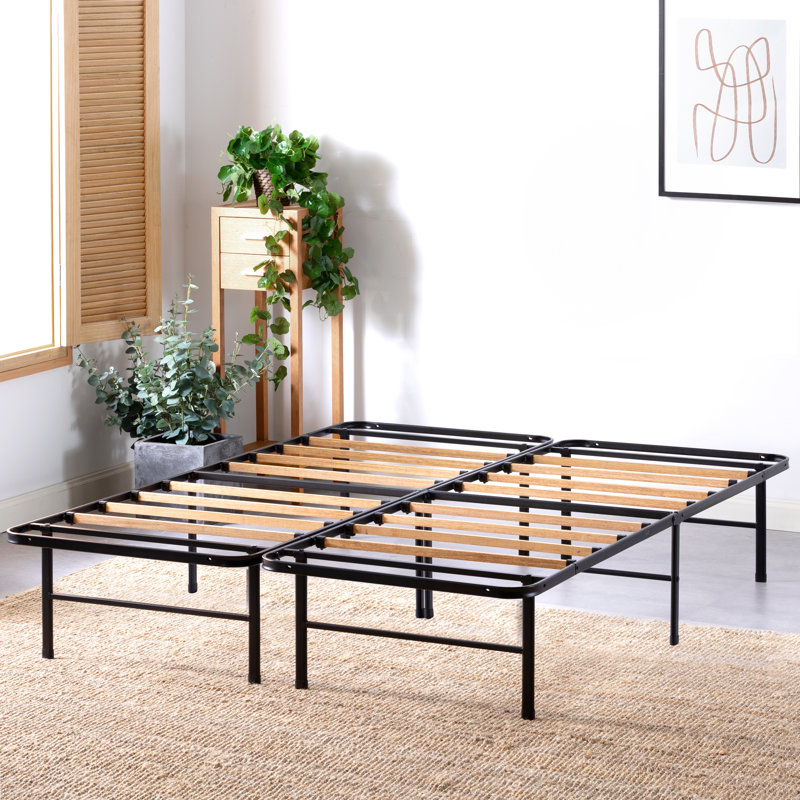 Full Black Steel Bed Frame with Bamboo Slats