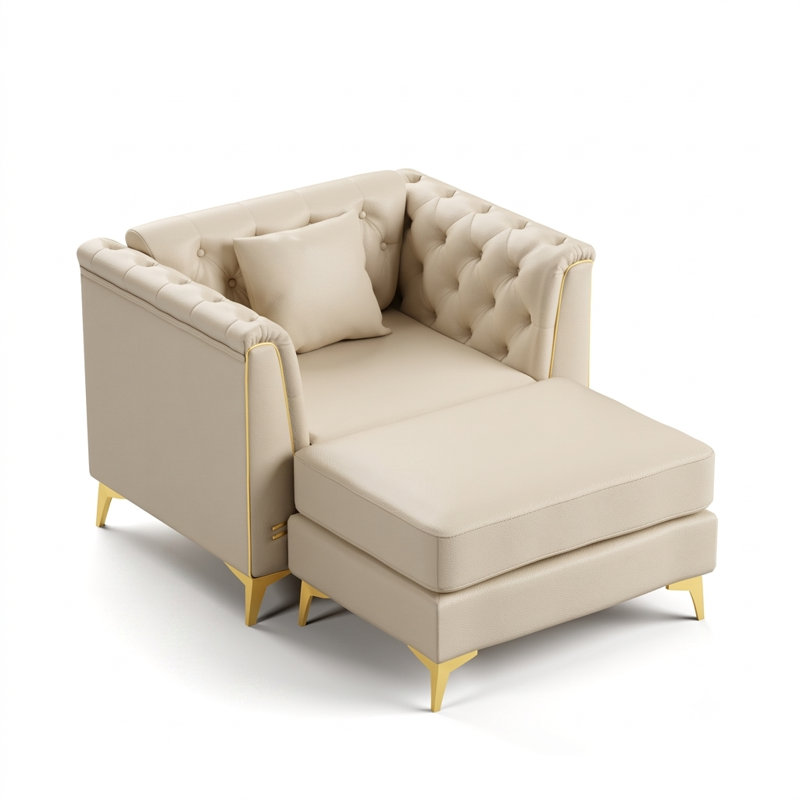 Canapé Chesterfield modulaire de style Mid-Century de 40,1 po de largeur avec capitonnage à boutons, accoudoirs à garniture métallique et coussin