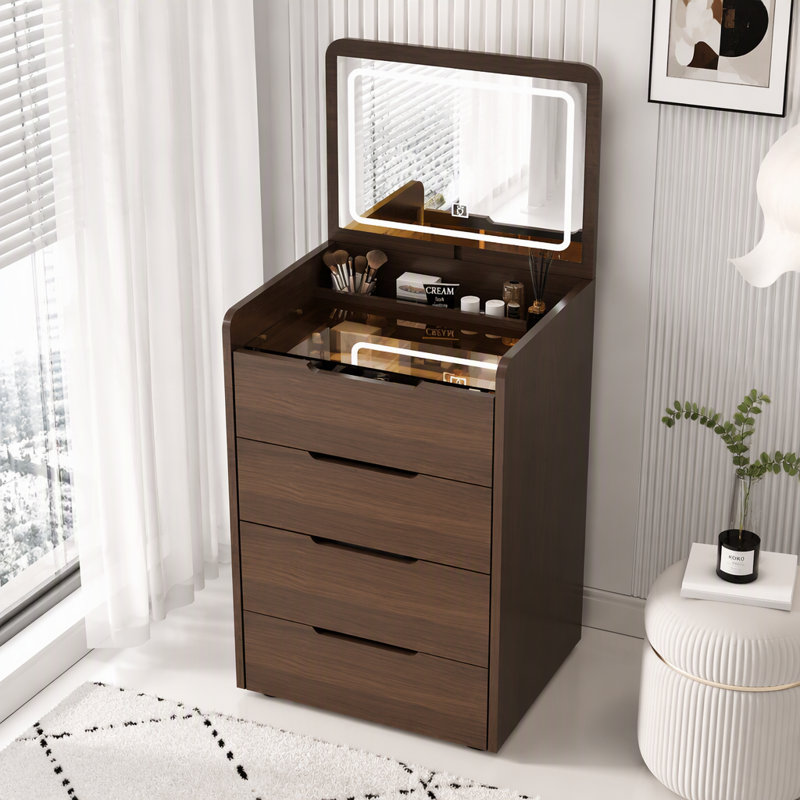 Vanity with Mirror and Seat, Walnut