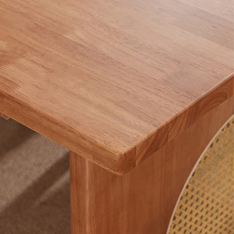 Brown Rectangular Solid Wood + Rattan Dining Table, 29.13"H x 70.87"L x 31.5"W