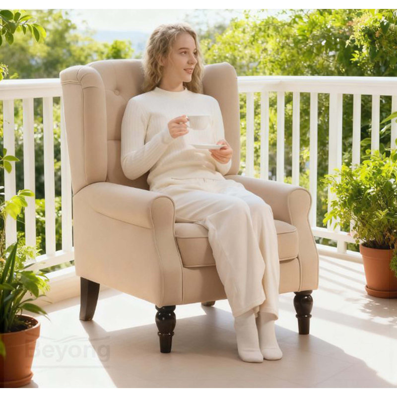Chaise longue capitonnée à boutons, beige
