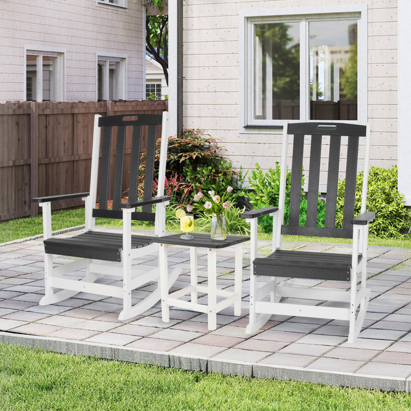 Chaise berçante d'extérieur en PEHD Aoodor, Gris foncé et blanc