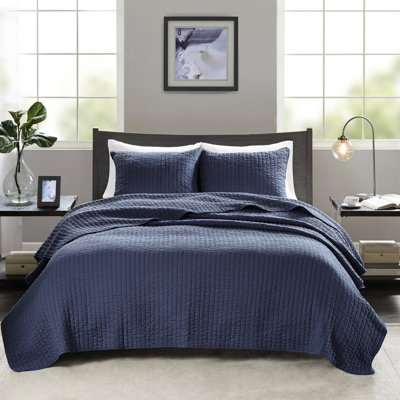 3 Piece Quilt Navy King/ King - Reversible With Microfiber And Cotton Filling Inside Bedding Soft Design