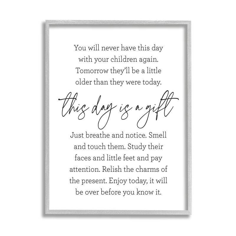 Citation «Today Is A Gift», H 14 po x l 11 po x P 1,5 po, Estampe numérique Farmhouse