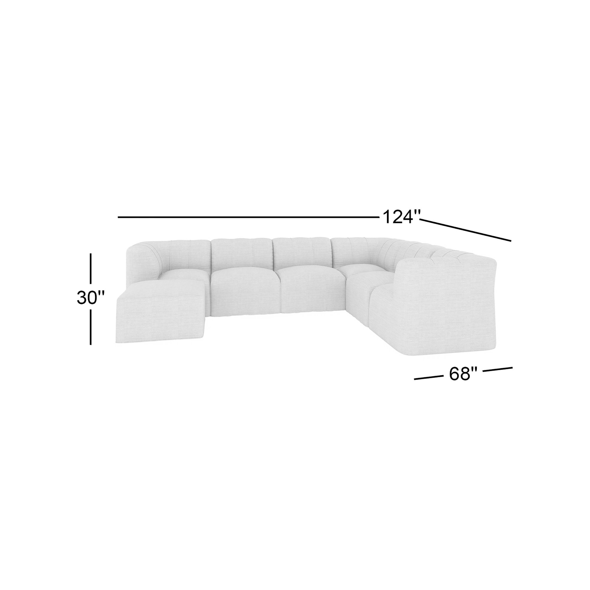 Praia 124" Sunbrella® Modular Outdoor L Sectional with Ottoman, Canvas White Sunbrella® Canvas