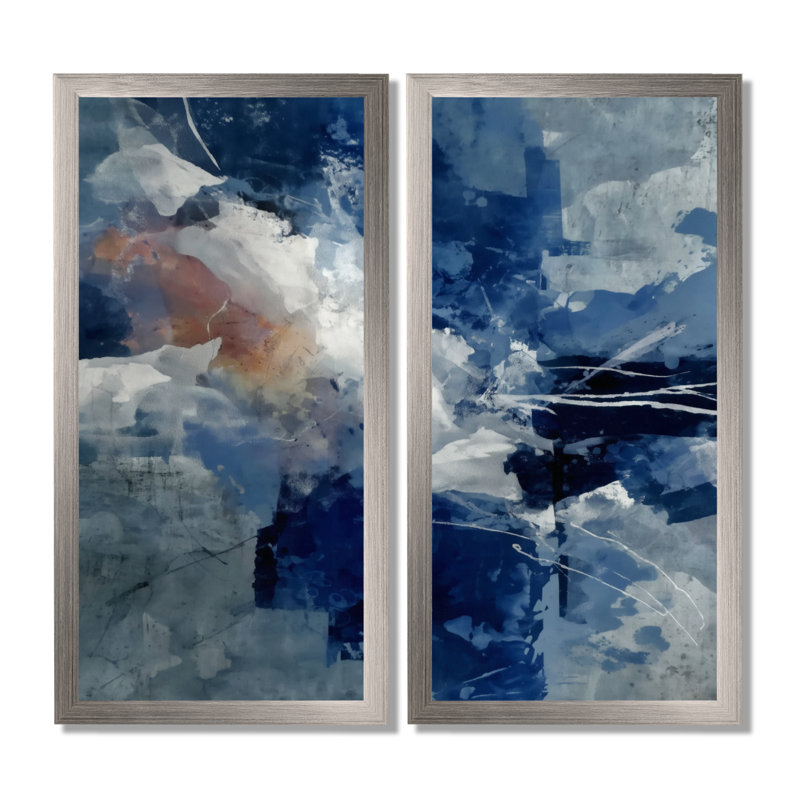 «Blue Sturdy Guardians Accents With White», reproduction d'art sur toile abstraite bleue, 2 pièces, H 32 po x l 32 po