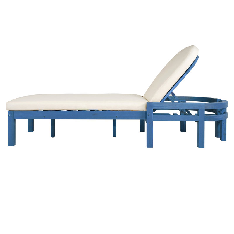 Outdoor Acacia Wood Double Chaise Lounge With Adjustable Back, Blue