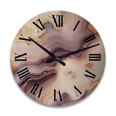 Liquid Art Gold Purple White Agate - Abstract Shapes Oversized Wood Wall Clock