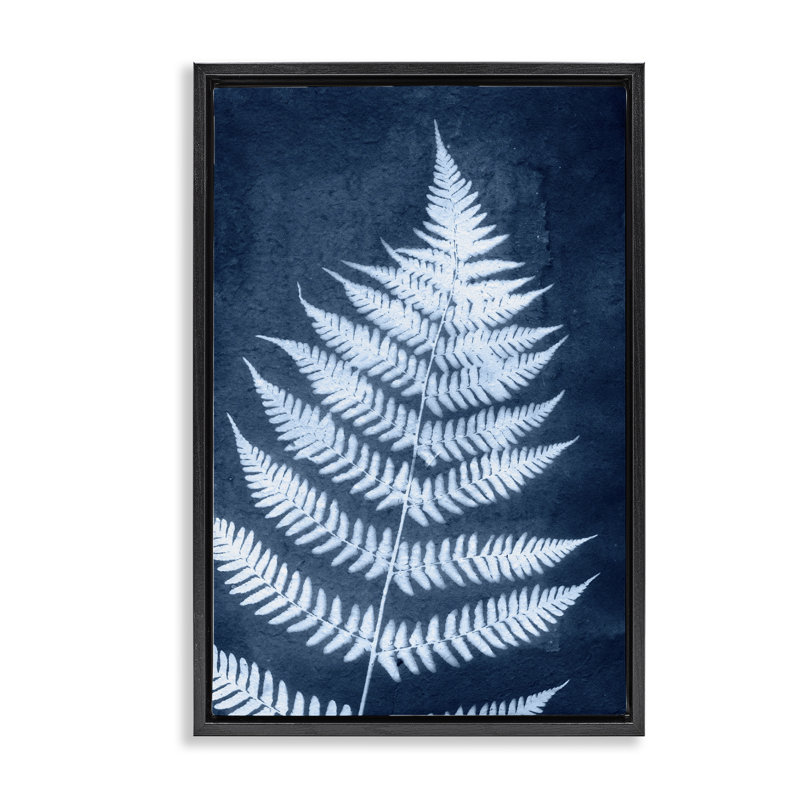Toile flottante encadrée «Blue Natural Fern» par Jason Johnson, H 25 po x l 17 po, Cadre flottant noir de jais