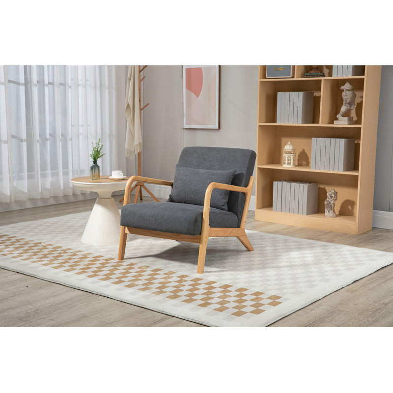 Chaise d'appoint Mid-Century moderne avec structure en bois, Gris antique, Naturel