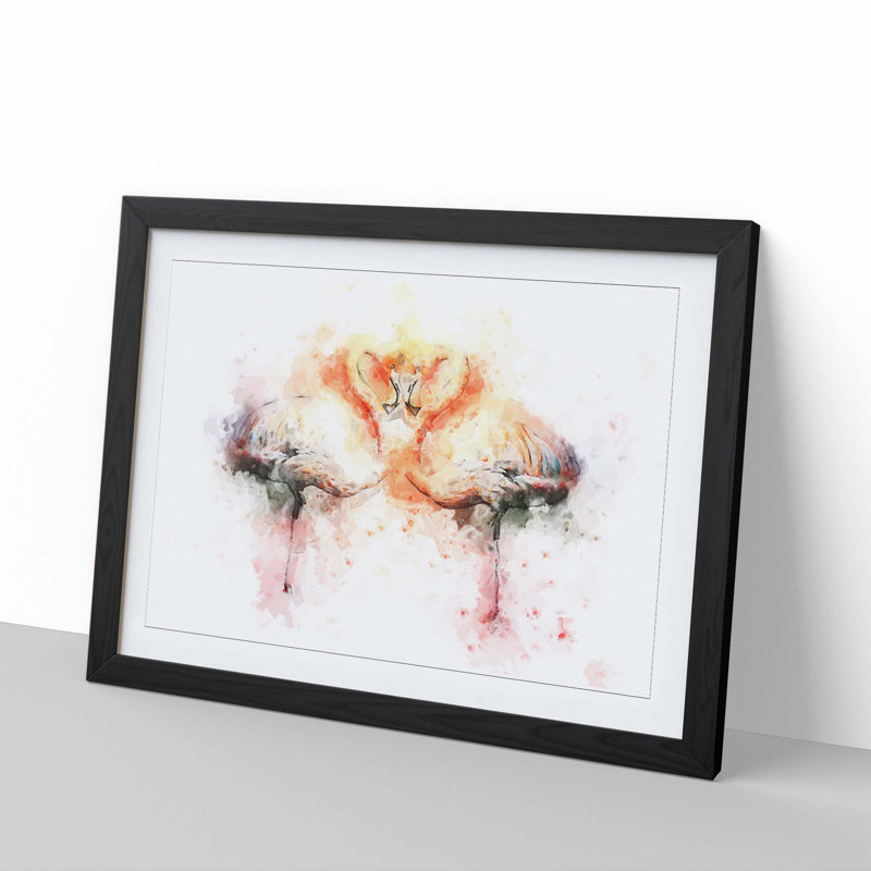 Pink Flamingo in Abstract - Framed Print, 60cm H x 91cm W x 2cm D, Black