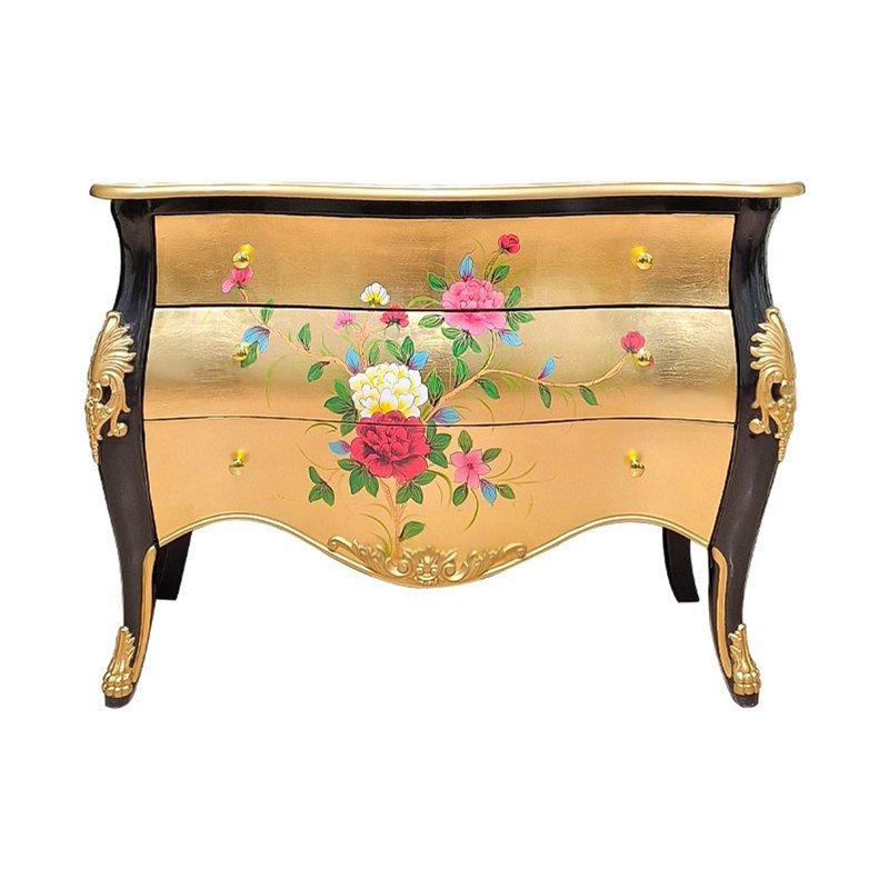 Hand-Painted Gold Leaf Three-Drawer Cabinet