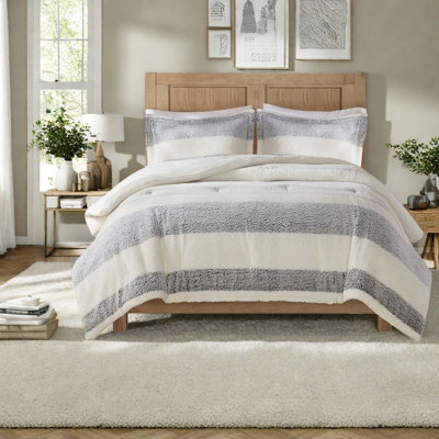 Cozy Full/queen Sherpa Comforter Bedding Sets, Polyester, Rustic Farmhouse Design