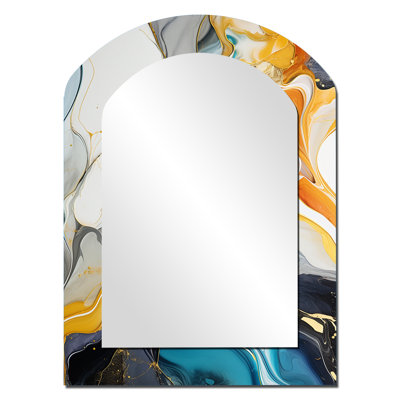 Bleu et jaune, encre liquide harmonie harmonie I - miroir unique de forme unique à encre liquide, grand miroir mural bleu, impression sur métal