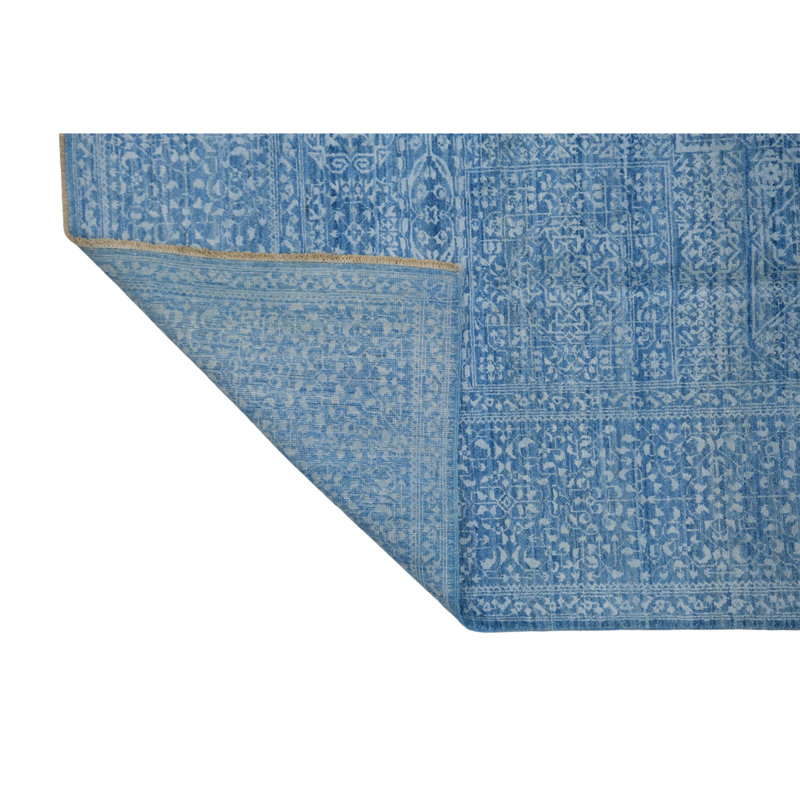 Hand Knotted Wool Area Rug in Blue