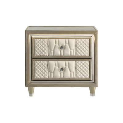 2-Drawer LED Nightstand With Dual USB, Ivory And Camel