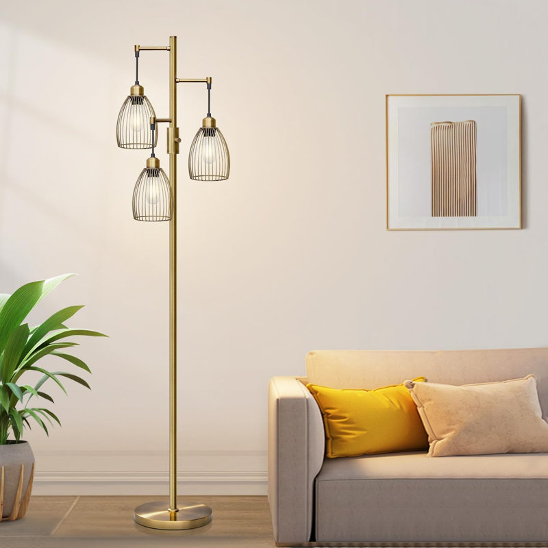 Dimmable Floor Lamp With 3 LED Edison Bulbs, Industrial Farmhouse Design, Adjustable Brightness, Sturdy Metal Base, Ideal For Living Room, Bedroom, Office, And Dining Room