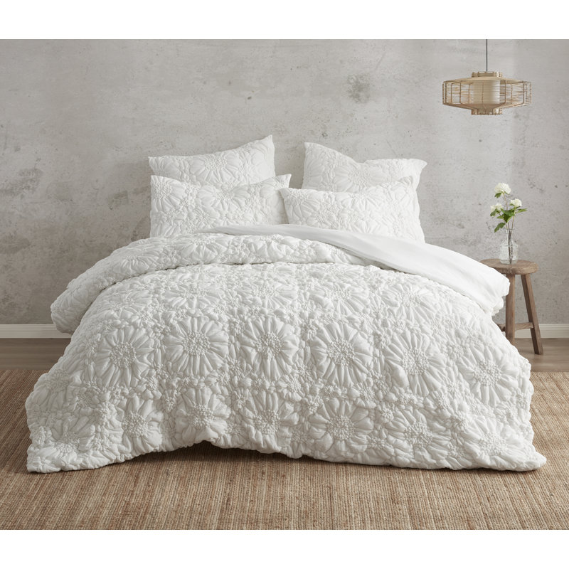 Ensemble d'édredon en coton Lou Lou, Couvre-lit très grand et 2 taies d'oreiller , Ivoire ivoire