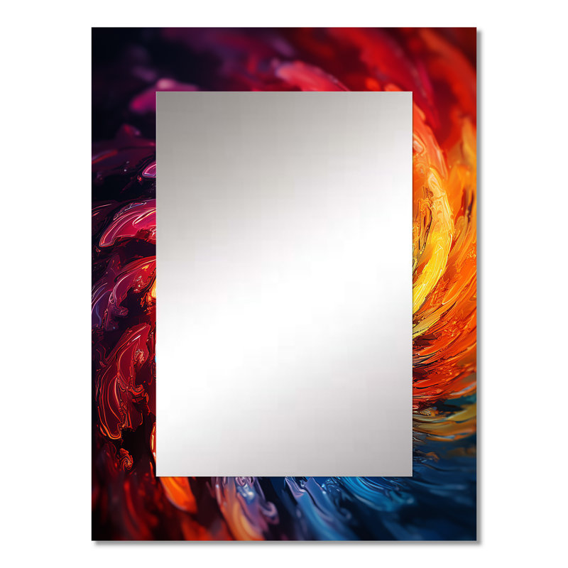 ColorfulFloral Fractal Spiral II - Fractal Wall Mirror, Modern Decorative Mirror, Printed Metal Art, 32" x 24"