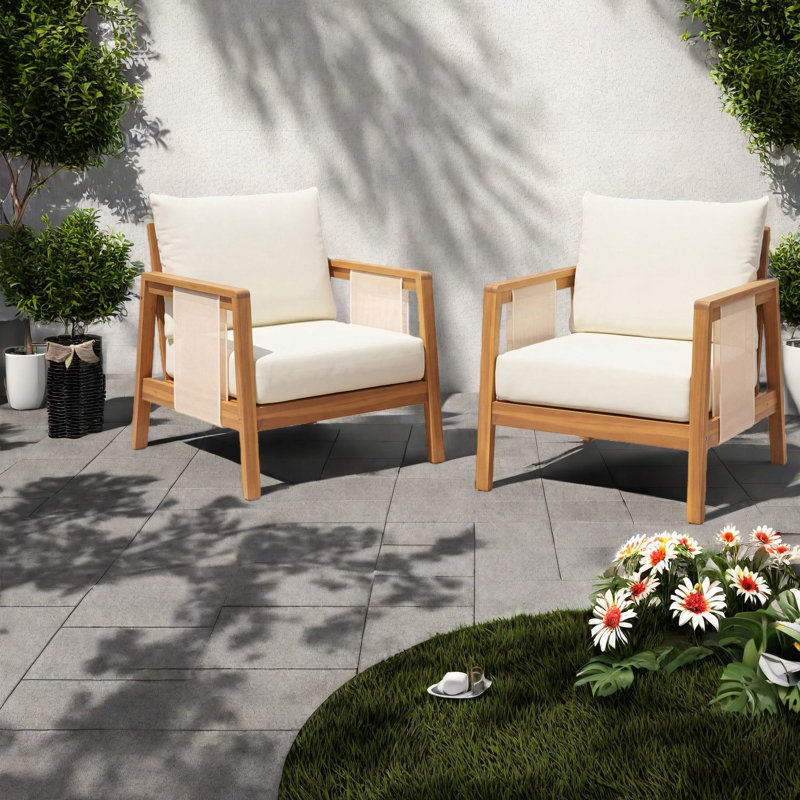 Ensemble de 2 chaises longues de patio, style moderne en bois d'acacia