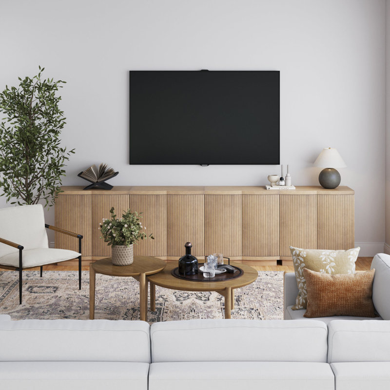 Mid Century Modern Cabinet Or TV Stand Console With Solid Wood Base