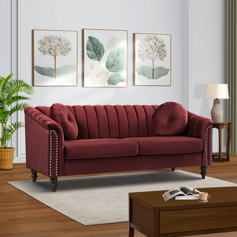 Leiliana Velvet Living Room Sofa,, Burgundy Red Velvet