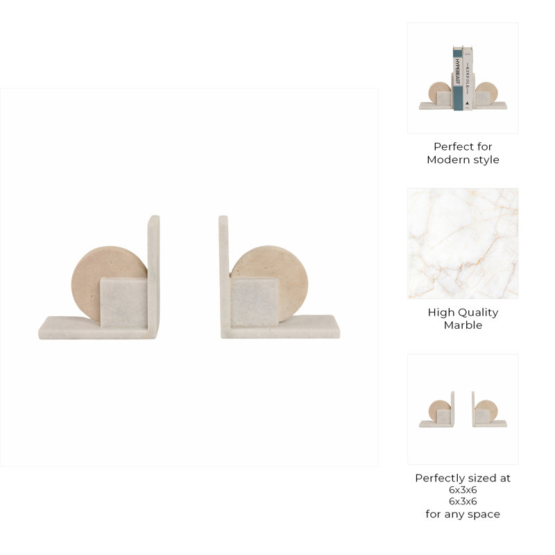 Geometric 6" Travertine & Marble Bookends Set