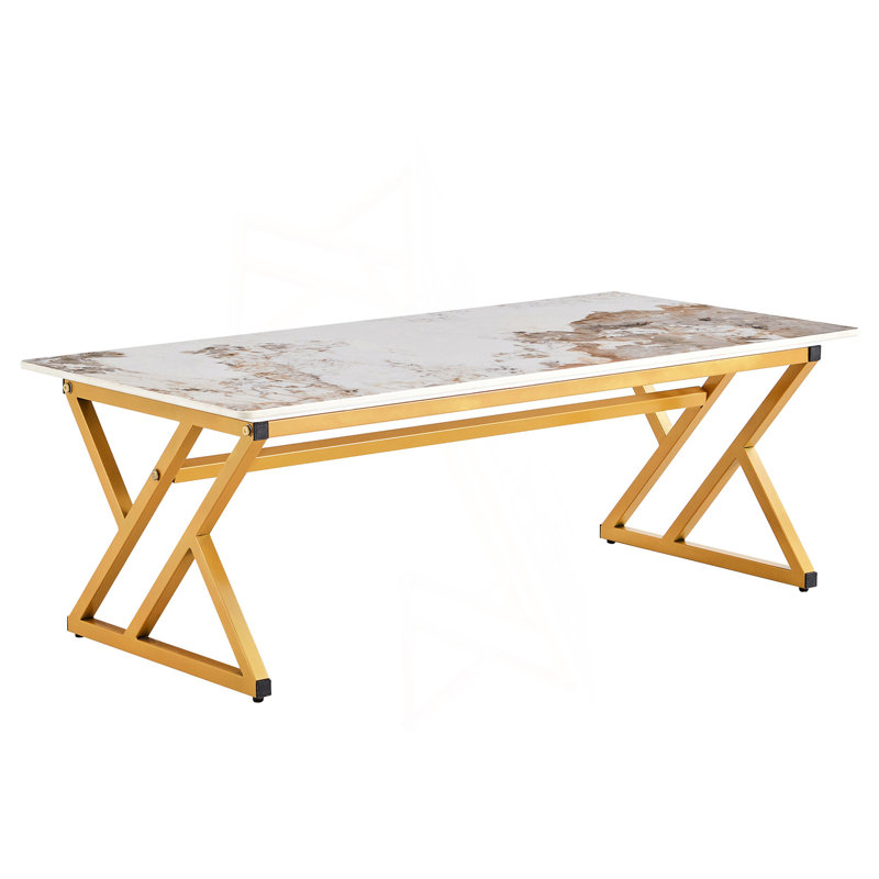 Coffee Table With A Natural And Smooth Marble Pattern On The Surface, Gold