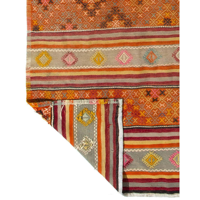 Tapis kilim turc en laine tissé à la main 6,3 x 7,8 pi fabriqué à la main