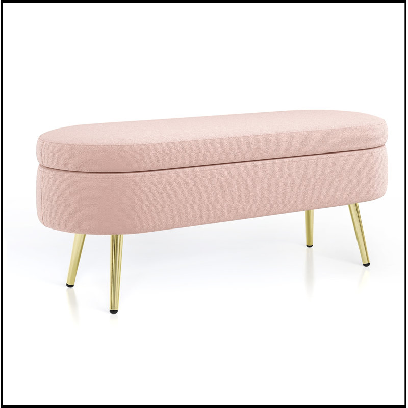 Banc de rangement ovale avec pieds en métal, Rose