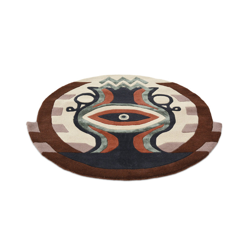 Hand Tufted Area Rug in Brown/Teal/Orange/Beige, Round 3'3"