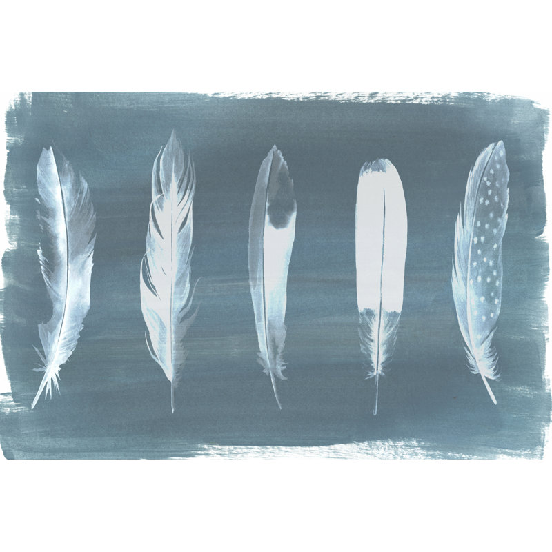 Feathers on Dusty Teal I 1 Piece Wrapped Canvas Painting, 81cm H x 122cm W