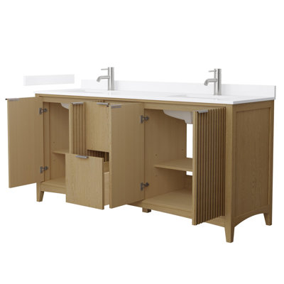 Meuble-lavabo double autoportant 72 po avec plateau en quartz Palmilla