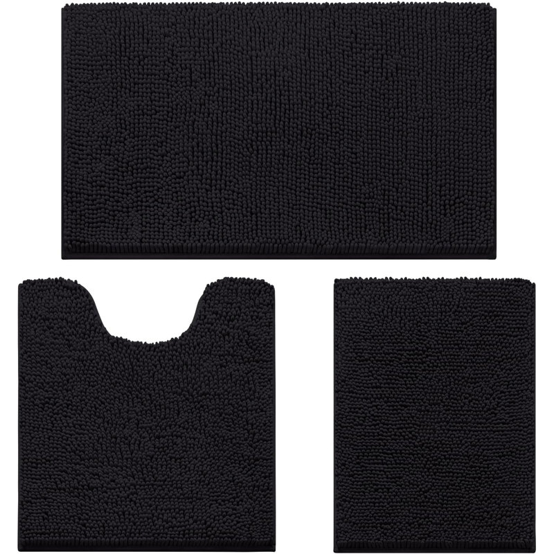3 Pieces Bathroom Rugs, Ultra Soft Non Slip, Black