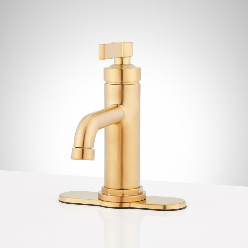 Robinet de salle de bain monotrou 1,2 GPM Greyfield avec poignée levier en métal et ensemble de bonde escamotable, Or brossé