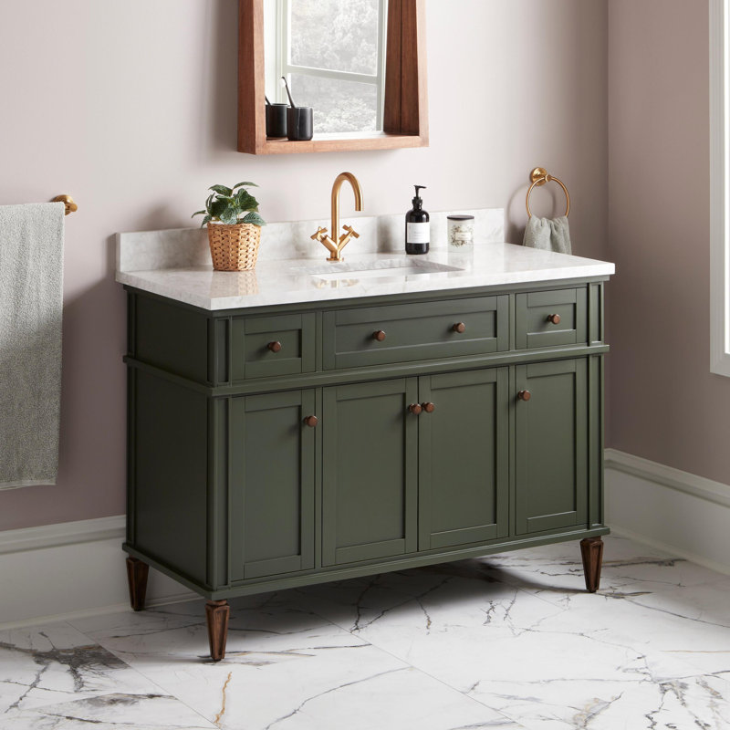 48" Elmdale Vanity for Rectangular Undermount Sink, Dark Olive Green, Single-Hole, Carrara Marble