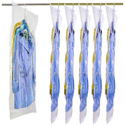 Paquet de 6 sacs suspendus pour épargner de l'espace, sacs de rangement pour garde-robe, sacs transparents scellés sous vide pour vêtements, combinaisons, robes ou vestes