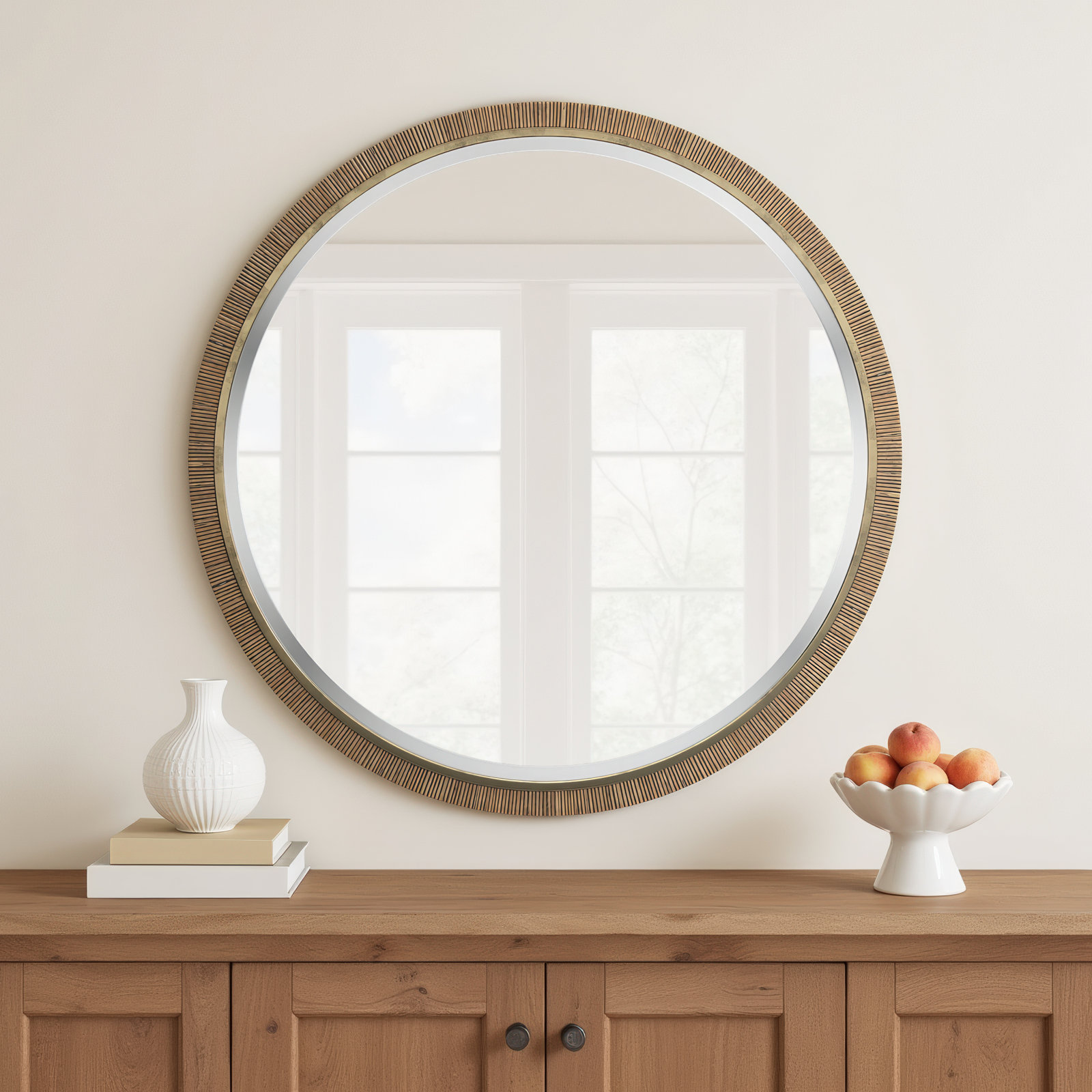 Adrianne 39" Rattan Round Mirror
