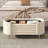 Beige Oval Chenille Storage Bench with Metal Legs-1980451825