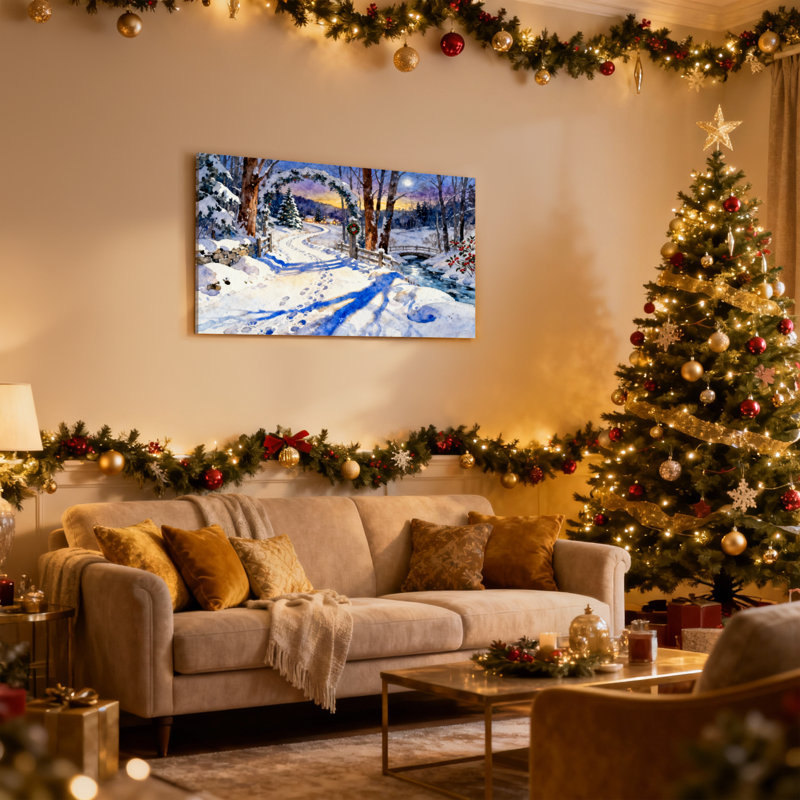 «Christmas Winter Landscape Snowy Path», ensemble de 3 impressions sur toile, H 20 po x l 30 po