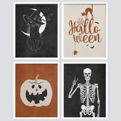 «Halloween with Hat Skeleton Cat Pumpkin», impression sur papier 4 pièces