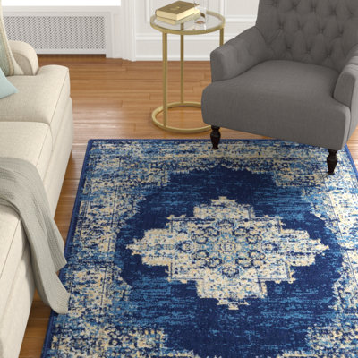 Burnie Oriental Blue/White Area Rug