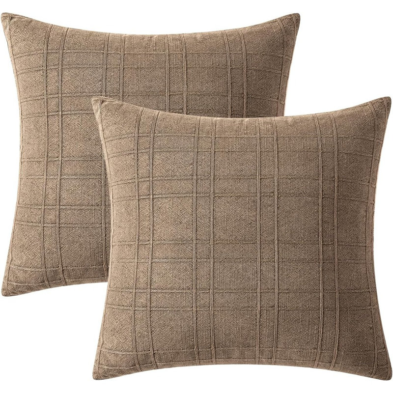 Coussins décoratifs à carreaux décoratifs en lin 18 x 18 Neutre
