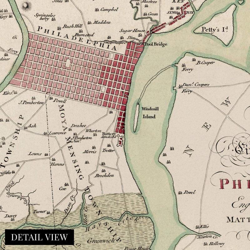 1777, Philadelphie, Pennsylvanie, carte, affiche, art mural, H 32 po x l 24 po x P 0,1 po