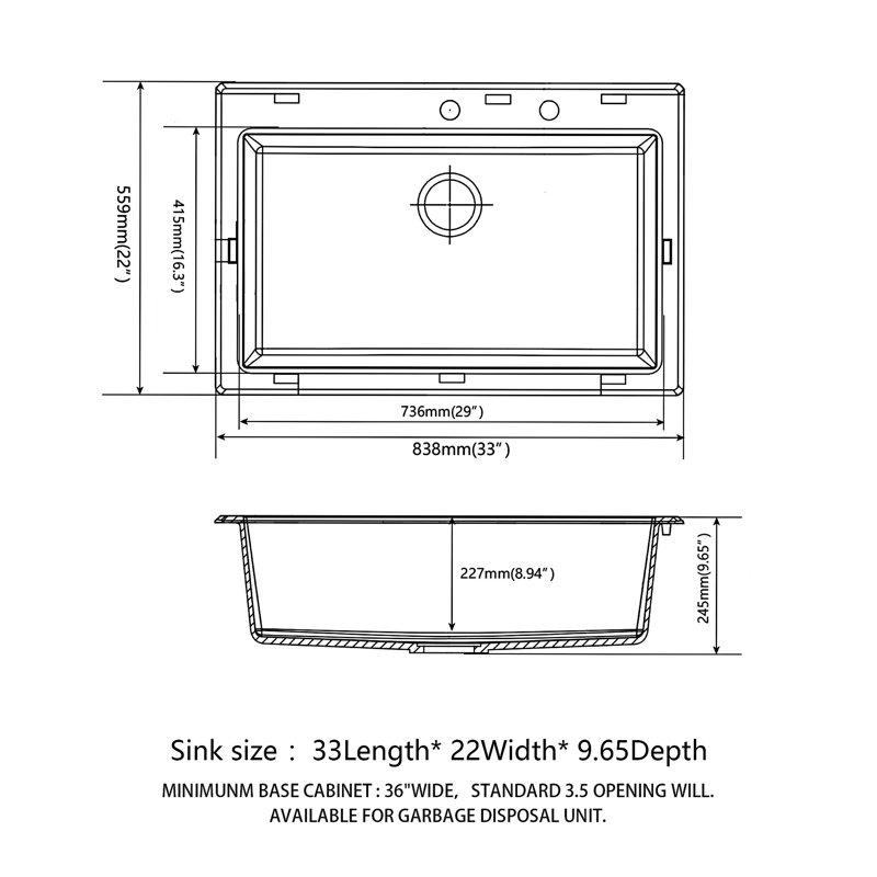 Drop In Kitchen Sink, Black