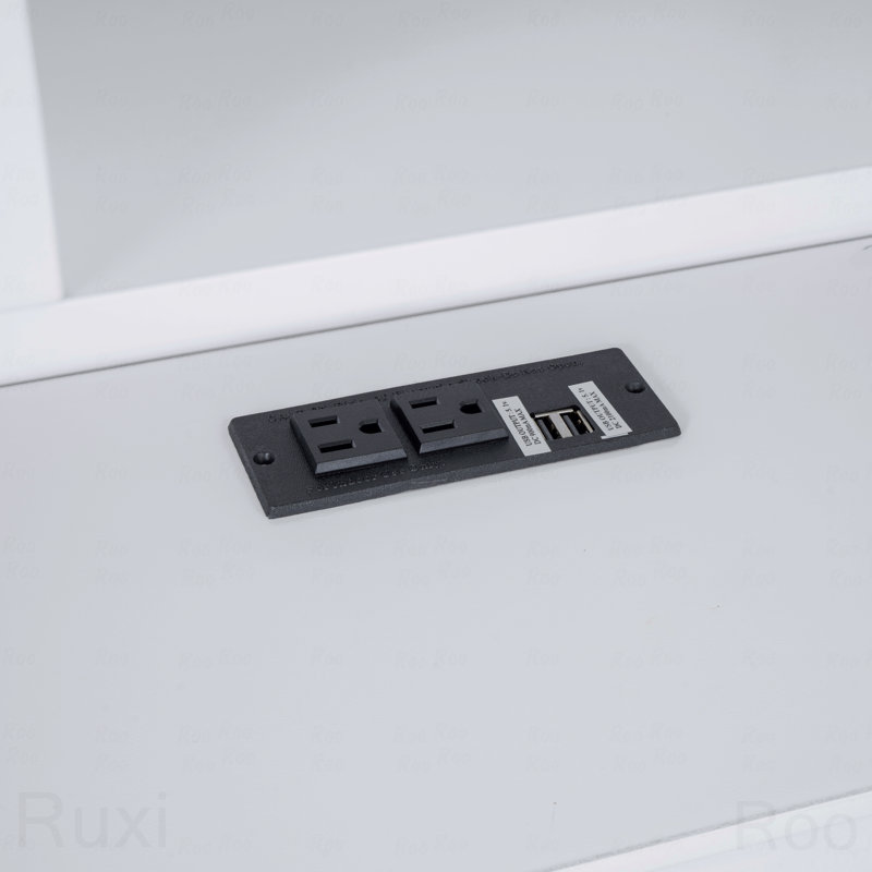 Structure de lit plateforme très grand en bois, tête de lit multi-rangement, USB, Blanc