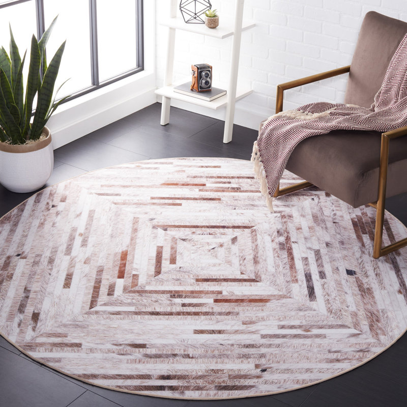 Aurelea Performance Machine Washable Geometric Rug, Round 6'