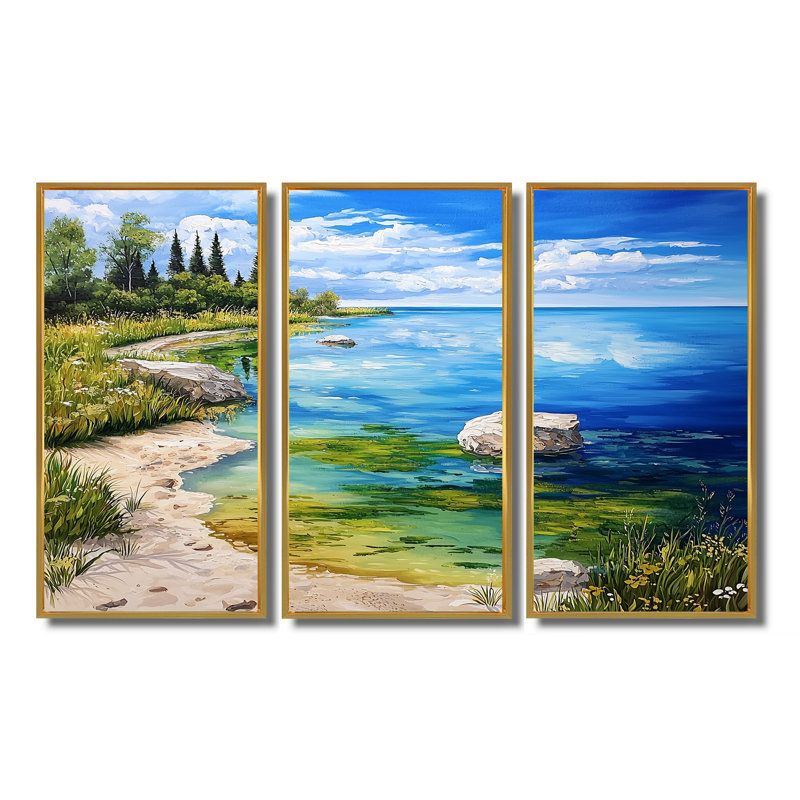«Great Lakes Reflections In Michigan II», ensemble d'art mural Michigan, 28" H x 36" W, Reproduction avec cadre flottant